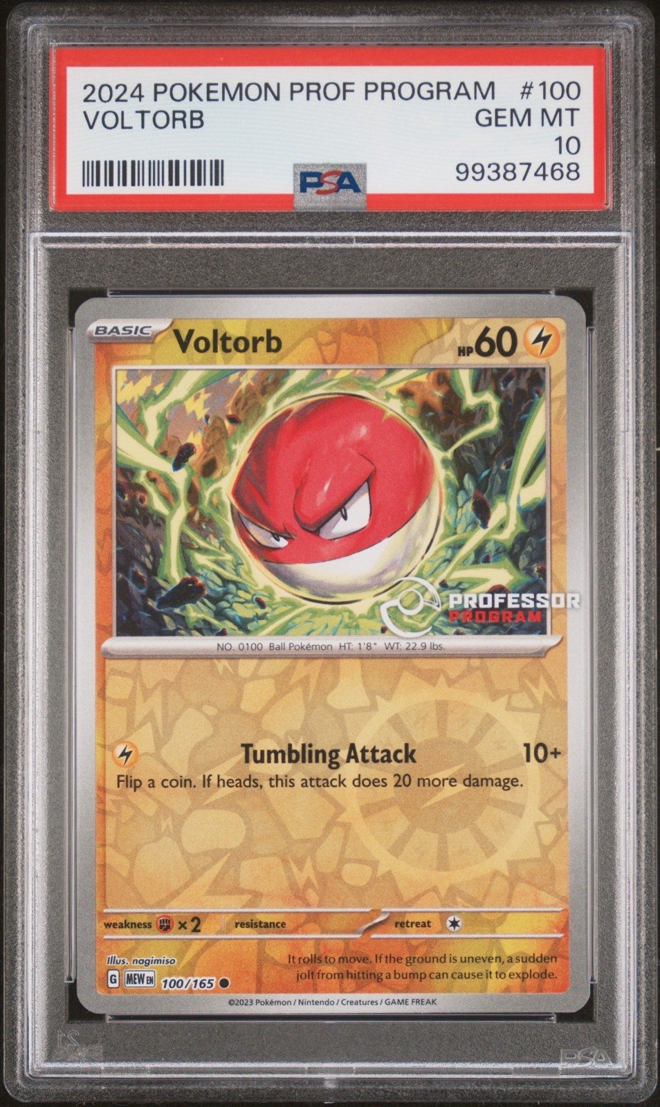 2024 Pokemon Professor Program Promo 100/165 Voltorb Reverse Foil PSA 10 – Photo 1